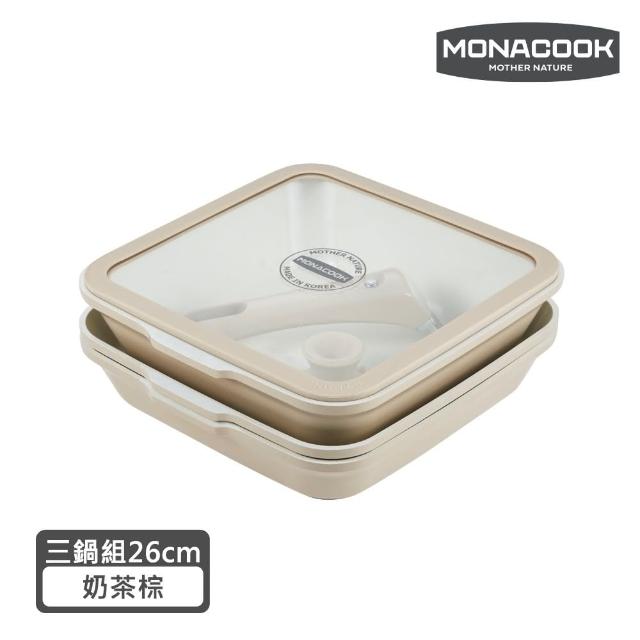 韓國MONACOOK卡卡方鍋陶瓷不沾鍋五件組(陶瓷不沾鍋/可拆雙向把手)