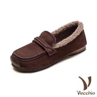 【Vecchio】真皮樂福鞋 寬楦樂福鞋/真皮頭層牛皮保暖舒適寬楦休閒樂福鞋(咖)