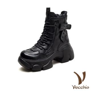 【Vecchio】真皮馬丁靴 厚底馬丁靴/真皮頭層牛皮帥氣保暖個性厚底馬丁靴(黑)