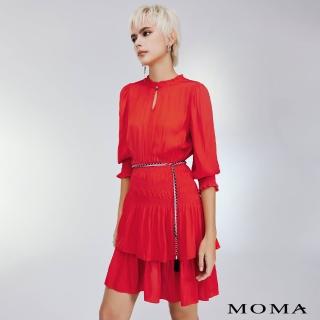 【MOMA】優雅絲光緞面縮褶洋裝(紅色)