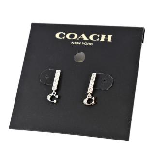 【COACH】直排水鑽C字耳環-銀色