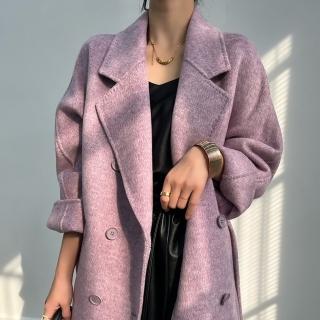 【巴黎精品】羊毛大衣毛呢外套(高級感雙排扣寬鬆加厚女外套5色a1dg4)