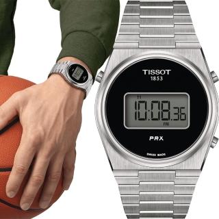 【TISSOT 天梭】坤達配戴款 官方授權 PRX 復古銀黑 Digital 電子錶-40mm(T1374631105000)
