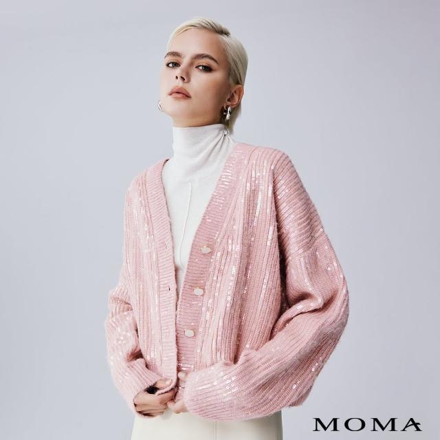 【MOMA】亮片繡花V領毛衣外套(粉色)