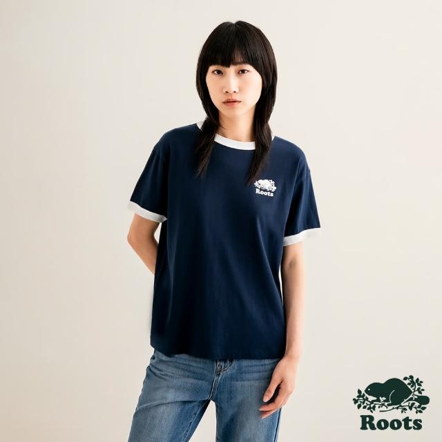 【Roots】Roots 女裝- COOPER滾邊短袖T恤(深藍色)