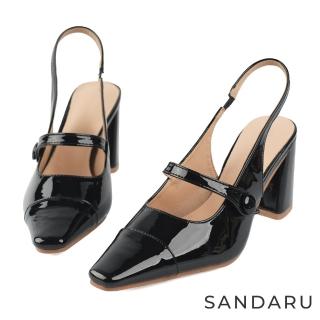【SANDARU 山打努】跟鞋 撞色設計後空高跟瑪莉珍鞋(黑)