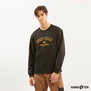 【Hang Ten】男裝-恆溫多功能-空氣層防風保暖絎縫大學T(黑)