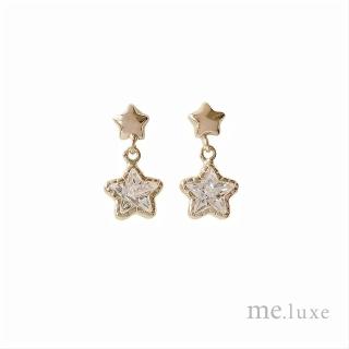 【me.luxe】K10黃K鋯石雙星耳環(日本輕珠寶網路銷售NO.1)