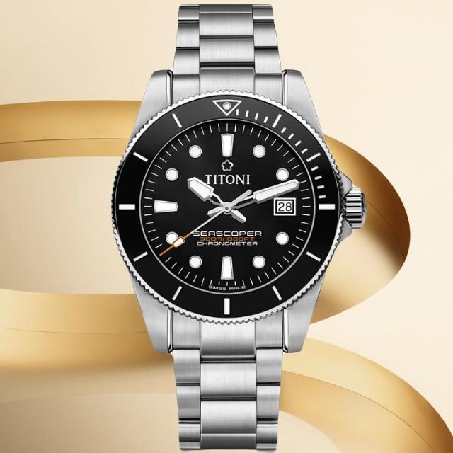 【TITONI 梅花錶】海洋探索 SEASCOPER 300 陶瓷錶圈 瑞士天文台官方認證 潛水機械腕錶(83300S-BK-702)