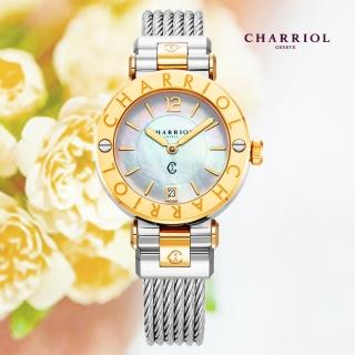 【CHARRIOL 夏利豪】St-Tropez 珍珠母貝錶盤 石英女腕錶-金色36mm(CR36SY.590.004)