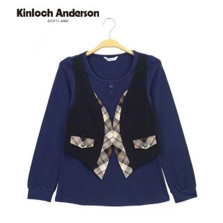 【Kinloch Anderson】圓領假兩件背心長袖上衣 金安德森女裝(KA0365305 深藍/麻灰)