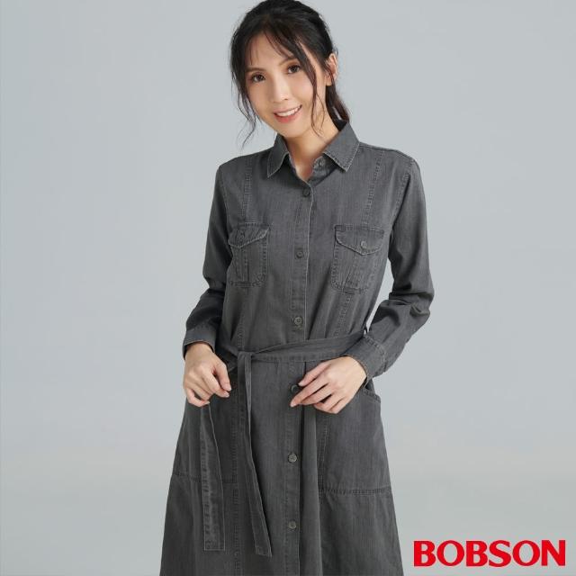 【BOBSON】女款綁帶後衩長版洋裝(GL0003-87)