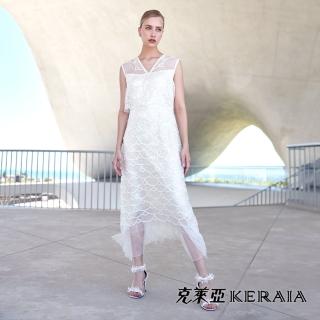 【KERAIA 克萊亞】珠光貝殼璀璨白玉輕奢珠飾長洋裝