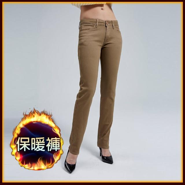 【BOBSON】女款熱感IN小直筒褲(卡其8038-72)