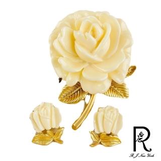 【RJ New York】白玫瑰樹脂雕花工藝中世紀胸針耳環可選(黃色)