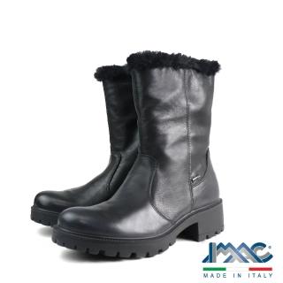 【IMAC】義大利防水內刷毛保暖厚底皮靴 黑色(458158-BL)
