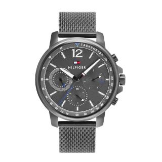 【Tommy Hilfiger】灰色系 三眼日期顯示 灰色米蘭錶帶 44mm 男錶 手錶 情人節(1791530)