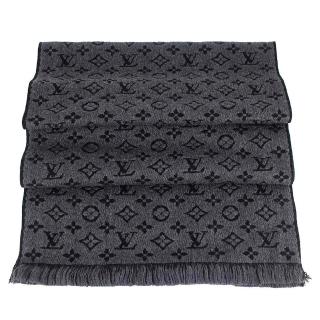 【Louis Vuitton 路易威登】Monogram 經典LV紋繡花100%羊毛圍巾(M78526/鐵灰色)