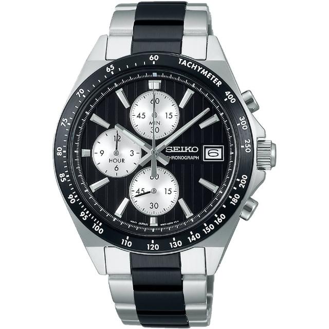 【SEIKO 精工】CS系列 條紋面錶盤賽車計時腕錶-41mm   母親節(8T67-00Y0D/SBTR043J)