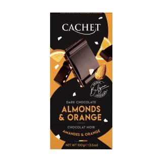 即期品【Cachet】凱薩杏仁柳橙夾心醇黑巧克力(100g 效期2025/03/06)