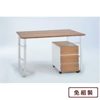 【AS雅司設計】愛拉簡易型淺木紋色多功能鐵架書桌含活動櫃-120x60x75