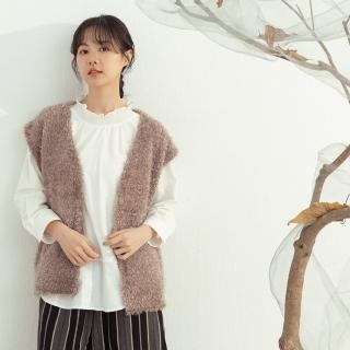 【MOSS CLUB】溫暖系松樹紗開襟式無袖針織背心(白 綠 駝/魅力商品)