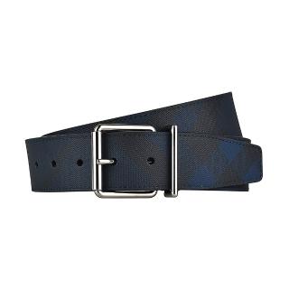 【BURBERRY 巴寶莉】BURBERRY格紋設計TPU扣式男士皮帶(黑x藍)