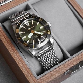 【Relax Time】海神系列 300米潛水機械米蘭錶帶腕錶/銀x綠(RT-77-7-1)