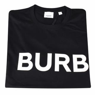 【BURBERRY 巴寶莉】BURBERRY HORSEFERRY字母LOGO字母印花棉質寬鬆短袖T恤(男裝/黑x白字)