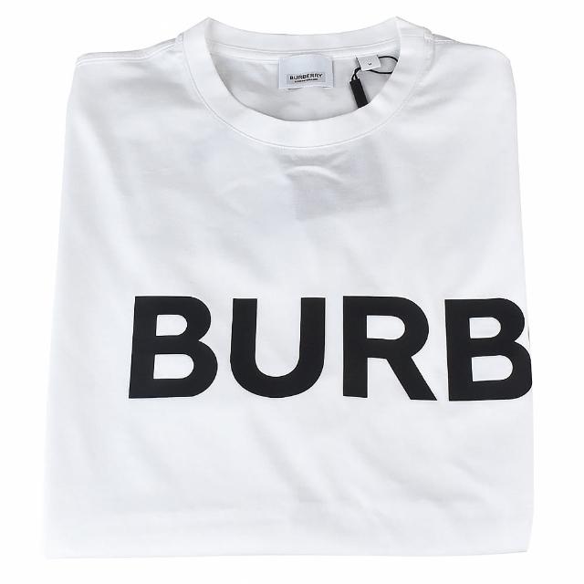 【BURBERRY 巴寶莉】BURBERRY HORSEFERRY字母LOGO字母印花棉質寬鬆短袖T恤(男裝/白x黑字)