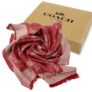 【COACH】滿版馬車LOGO100%羊毛絲巾圍巾禮盒(楓紅)