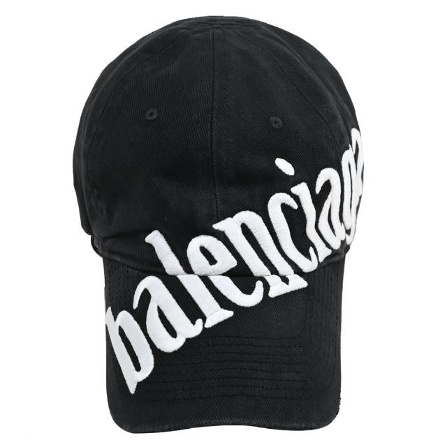 【Balenciaga 巴黎世家】個性電繡大LOGO棉質棒球帽(黑)