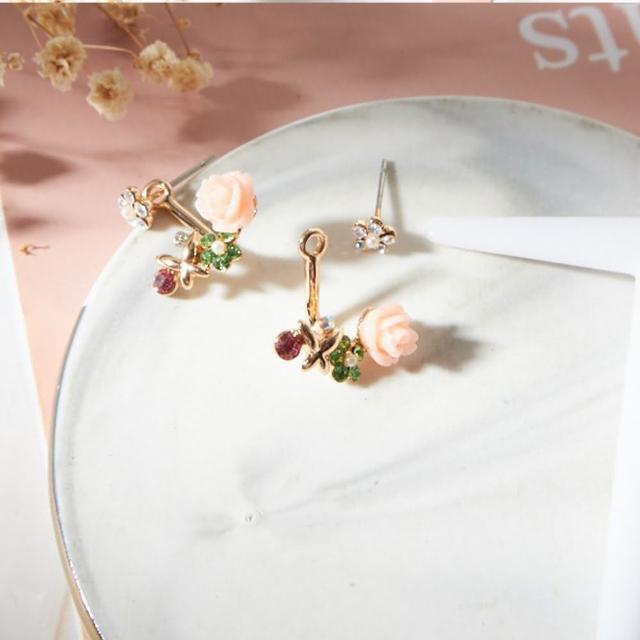 【Museo】玫瑰花園防敏鋼針耳環(前後扣 花朵 森林女孩)