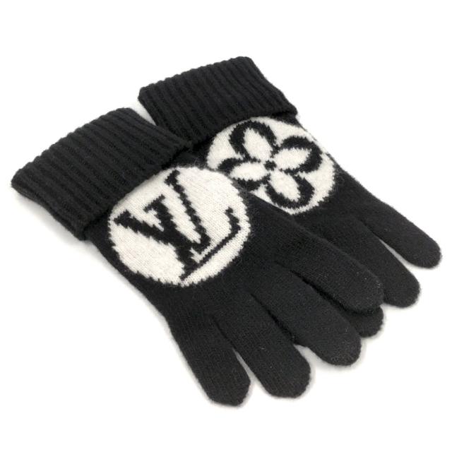 【Louis Vuitton 路易威登】M79307 經典Monogram花卉圖案Medallion系列純羊毛保暖手套(黑色)