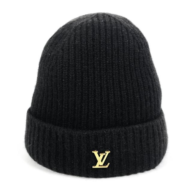 【Louis Vuitton 路易威登】M77877 經典LV Initials標誌純羊毛針織冷帽/毛帽(黑色)