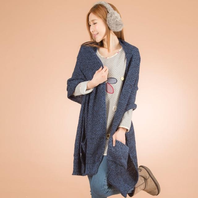 【RH】韓系仿羊毛雙口袋披肩式圍巾(深藍色灰色)