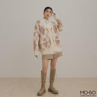 【MO-BO】學院風菱格口袋針織外套