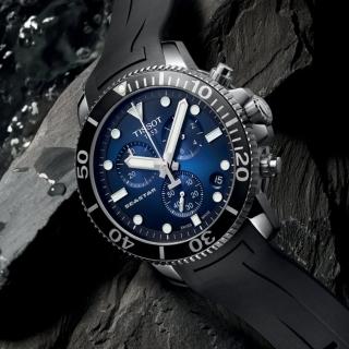 【TISSOT 天梭 官方授權】SEASTAR 1000 海洋之星 300米潛水計時腕錶 母親節 禮物(T1204171704100)