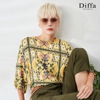 【Diffa】歐風典雅花卉袖子車褶上衣-女