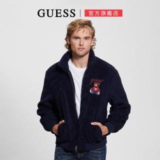【GUESS】小熊毛絨保暖外套(藍)
