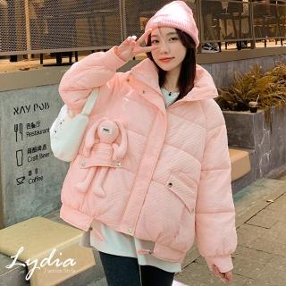 【Lydia】現貨 韓版時尚設計感可愛兔兔鋪棉外套(白/藍/粉/黑 F)