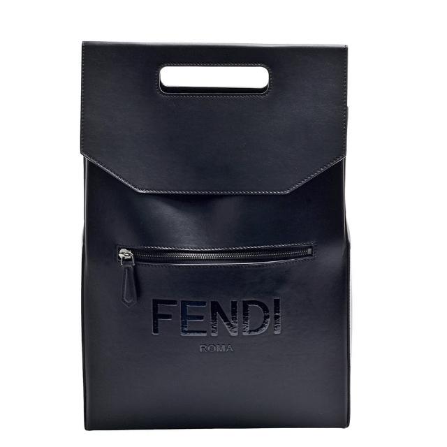 【FENDI 芬迪】經典品牌標誌小牛皮手提/後背包(黑色7VZ0600AFB3)