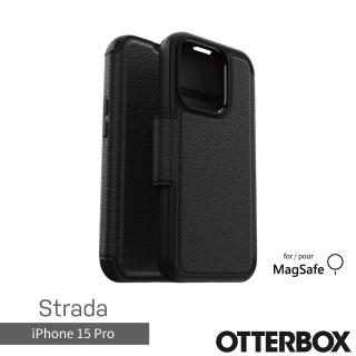 【OtterBox】iPhone 15 Pro 6.1吋 Strada 步道者系列真皮掀蓋保護殼-黑(支援MagSafe)