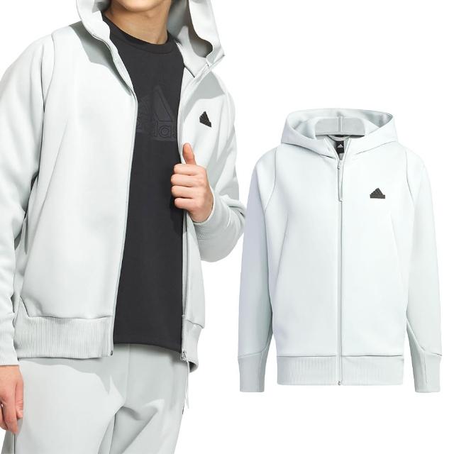 【adidas 愛迪達】M Z.N.E FL JKT 男款 白灰色 運動 保暖 長袖 連帽 外套 IQ1378