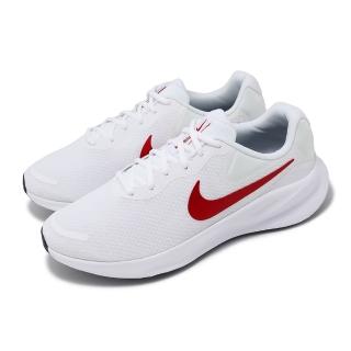 【NIKE 耐吉】慢跑鞋 Revolution 7 寬楦 男鞋 白 紅 緩震 透氣 運動鞋(FB8501-100)