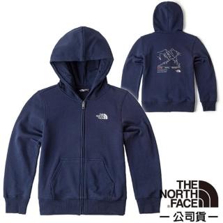 【The North Face】童 MOUNTAIN GRAPHIC 機能性保暖透氣長袖連帽外套.休閒夾克(88H4-8K2 海藍)