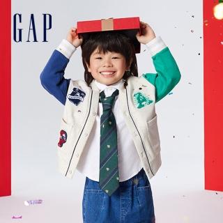 【GAP】男幼童裝 Logo刺繡V領外套-灰色(890200)
