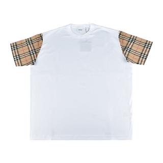 【BURBERRY 巴寶莉】BURBERRY VINTAGE經典袖子格紋設計純棉寬鬆短袖T恤(女款/白)