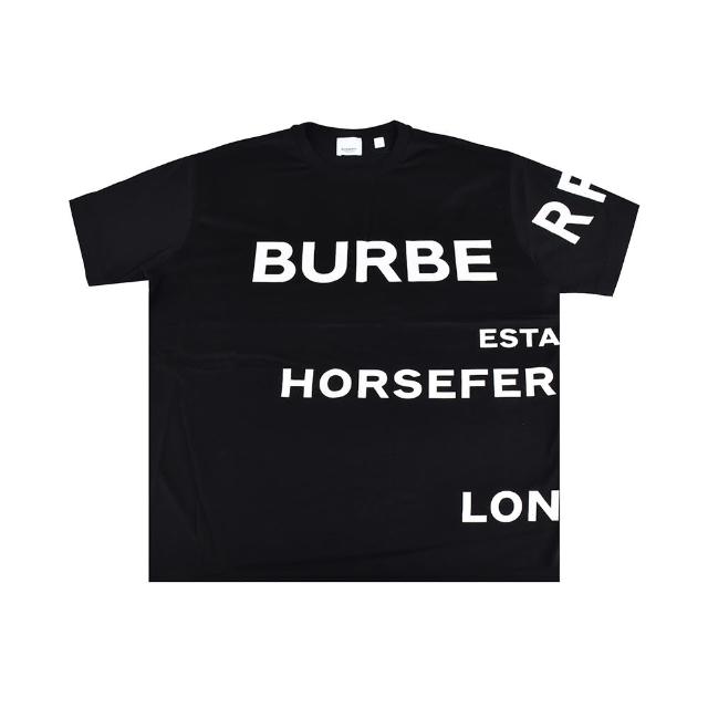 【BURBERRY 巴寶莉】BURBERRY HORSEFERRY經典印花LOGO大寫字母純棉寬鬆短袖T恤(女款/黑)