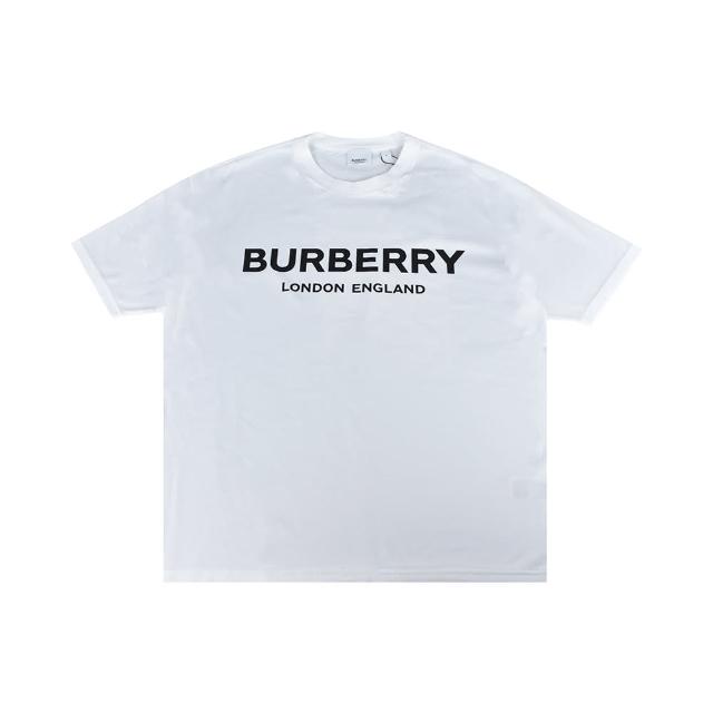 【BURBERRY 巴寶莉】BURBERRY HORSEFERRY經典黑字LOGO字母印花純棉寬鬆短袖T恤(女款/白)